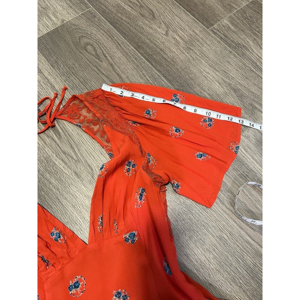 Free People Mockingbird Dress 6 Backless Mini Orange Red Lace Flirty Floral Boho - Picture 13 of 16